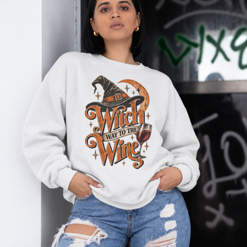 Halloween Sweater Dames Witch Way To The Wine