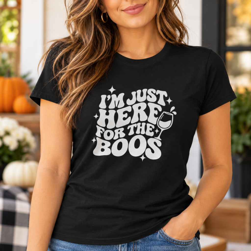 Halloween T-shirt Dames Here For The Boos!