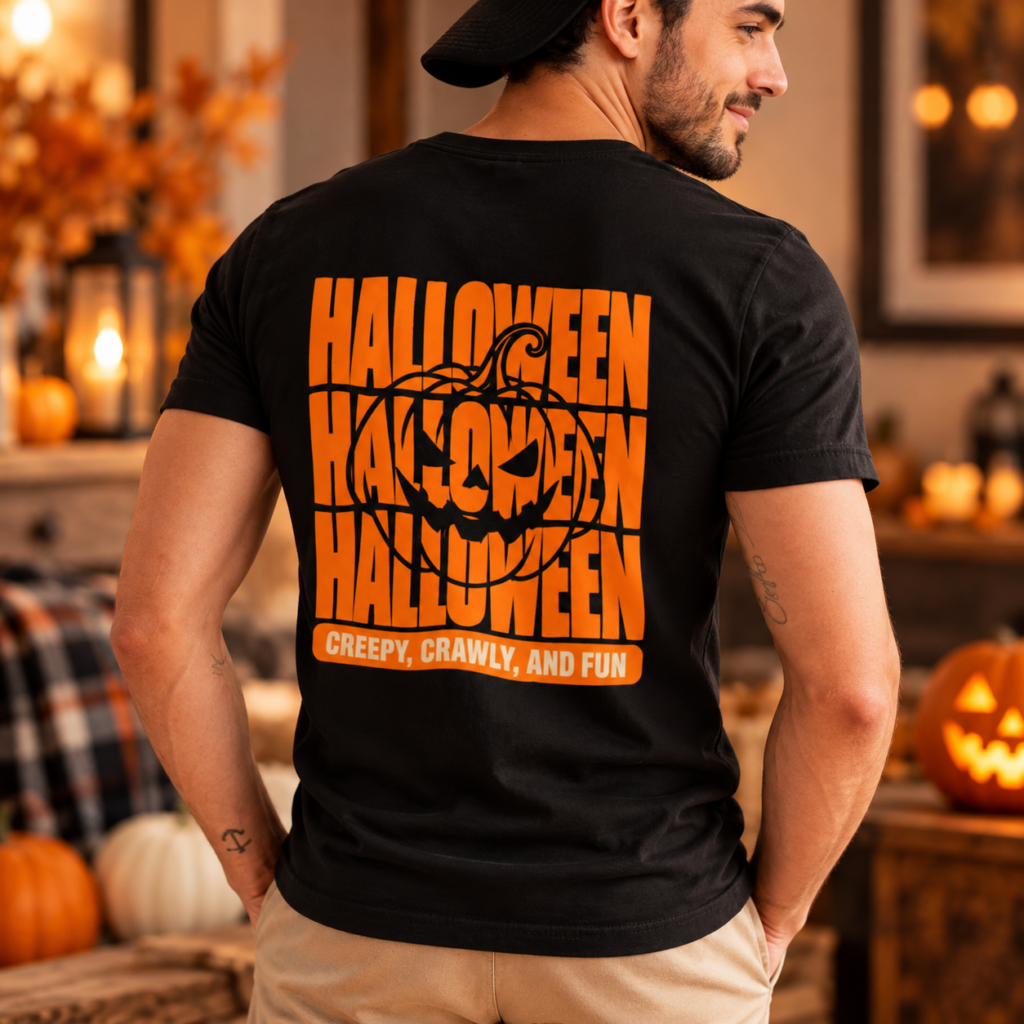 Halloween T-shirt Heren Spooky Pumpkin