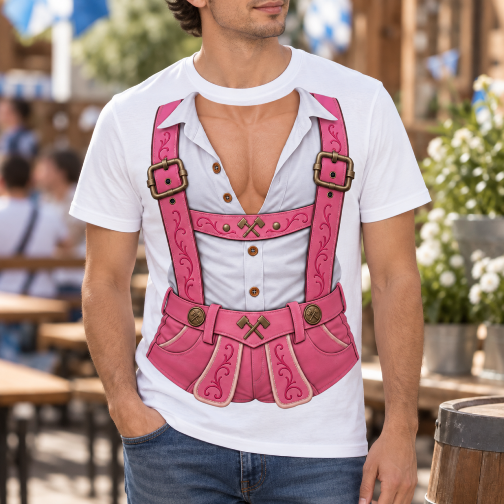 Oktoberfest T-shirt Heren Lederhose Roze