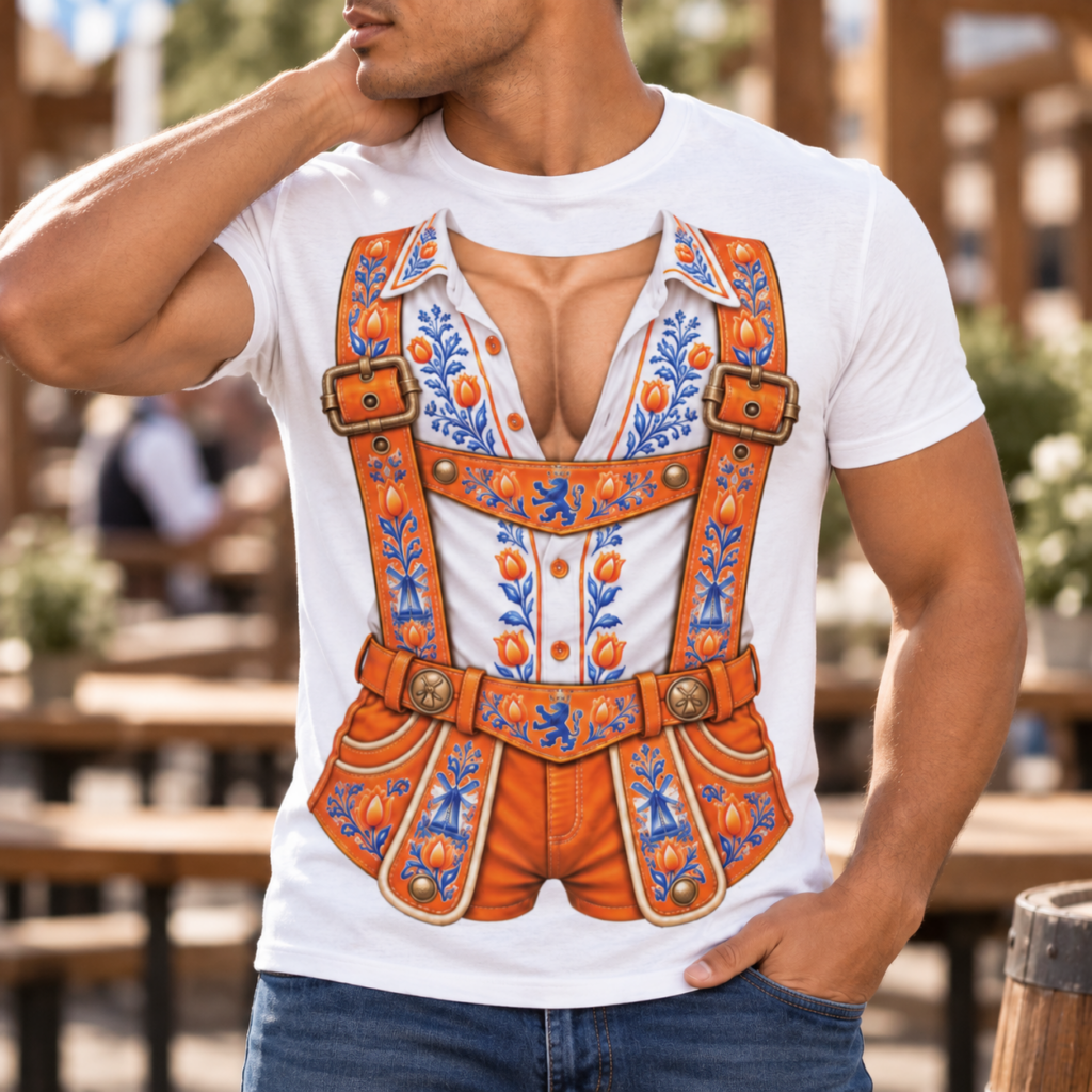 Oktoberfest T-shirt Heren Lederhose Holland Oranje
