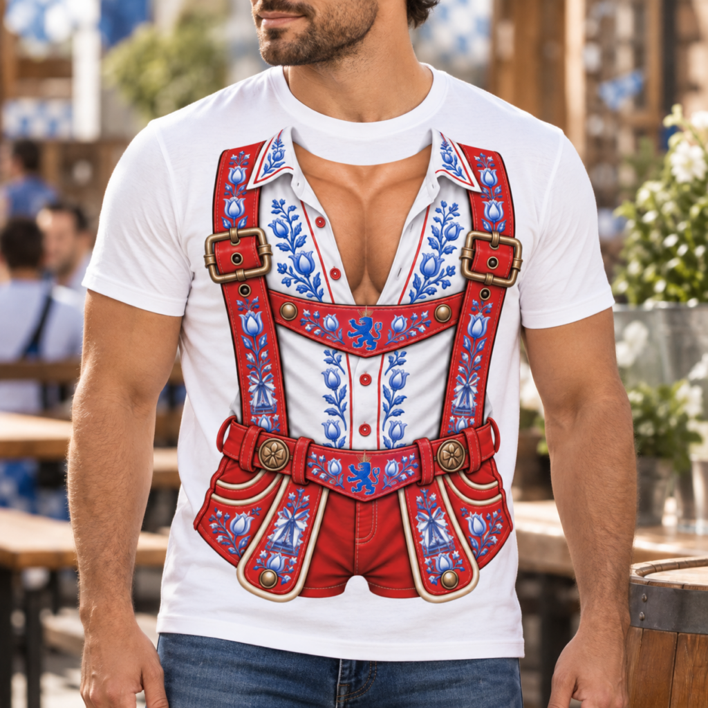 Oktoberfest T-shirt Heren Lederhose Holland Rood