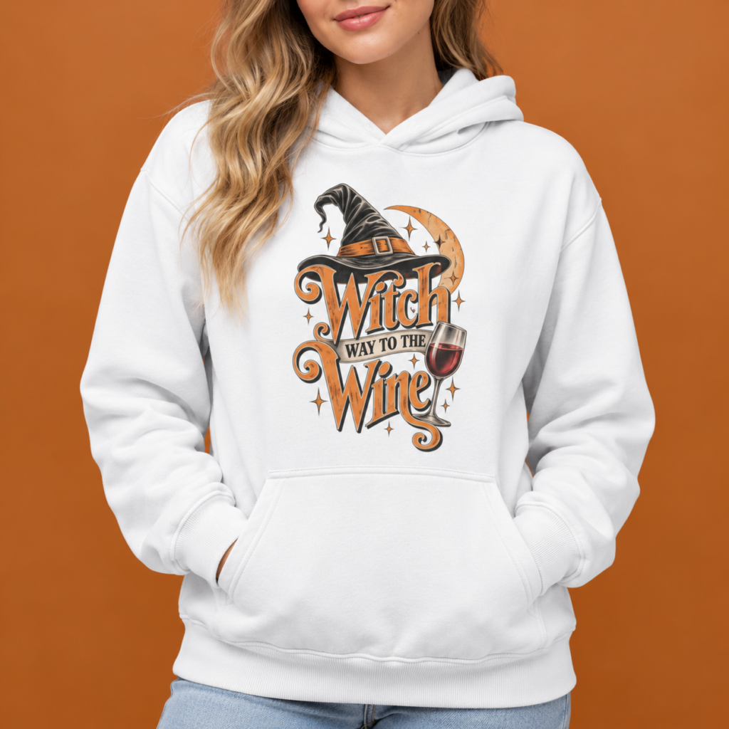 Halloween Hoodie Dames Witch Way To The Wine